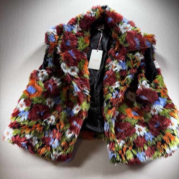 Entro Women's Multicolored Faux Fur Teddy  Vest Large NWT Colorful Boho - Picture 9 of 11